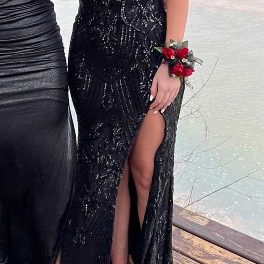 black prom dress with feathers - image 2
