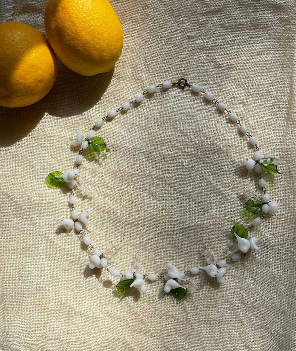 antique venetian white glass garden dove necklace - image 2
