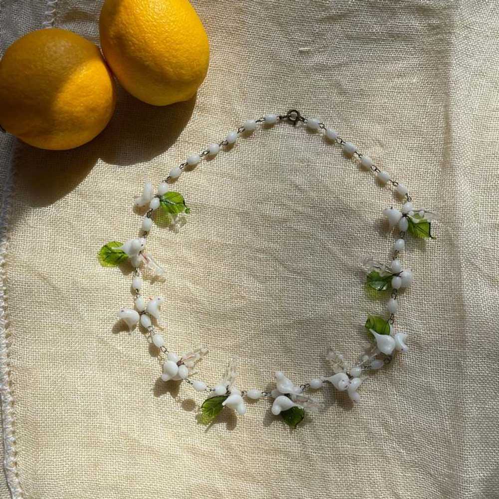 antique venetian white glass garden dove necklace - image 4