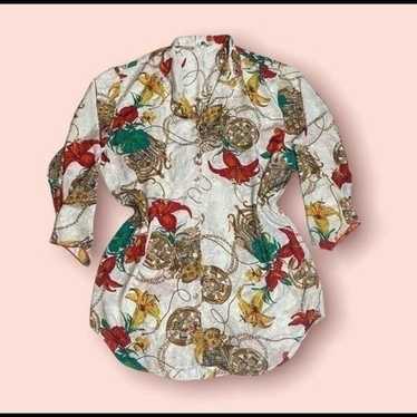 Vintage Silk Graphic Mary McFadden Shirt Dress Med