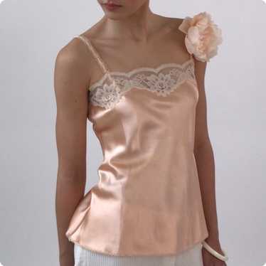 Vintage Peach Coral Lace Silk Charmeuse Camisole T