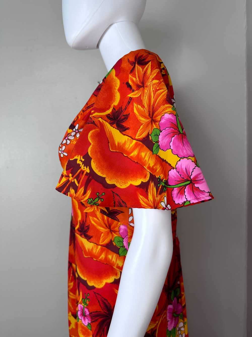 1970s Orange Tropical Floral Maxi Dress, Royal Ha… - image 3