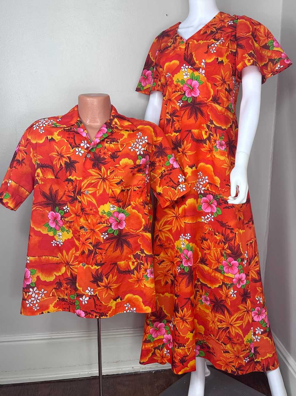 1970s Orange Tropical Floral Maxi Dress, Royal Ha… - image 6