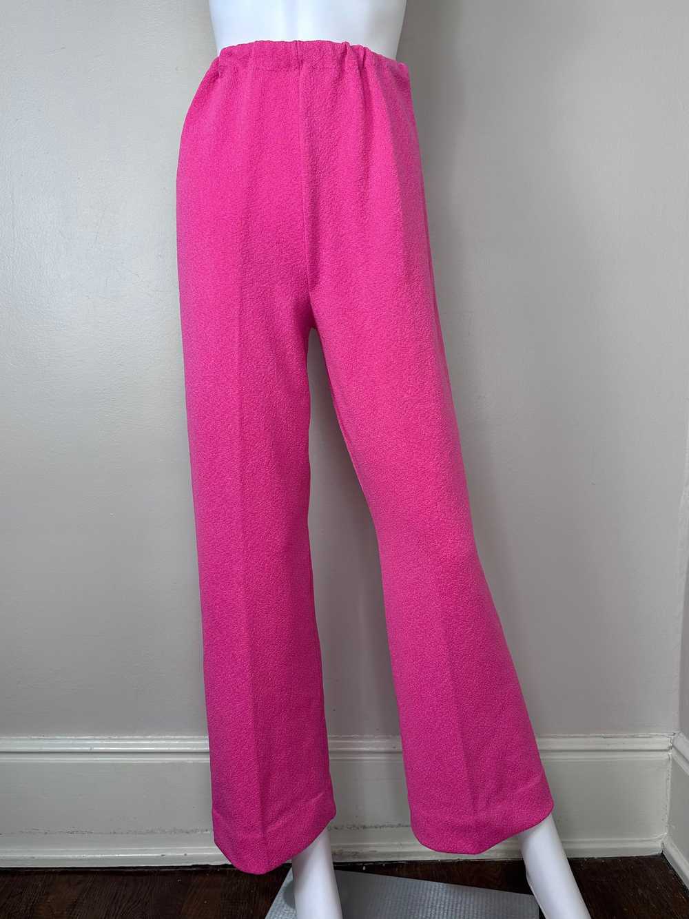 1960s/70s Bright Pink Polyester Top and Pants Set… - image 6