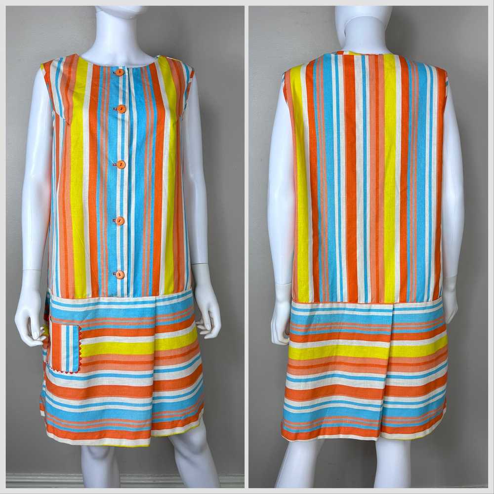 1960s Striped Romper Dress, Sears Size Large-XL - image 1
