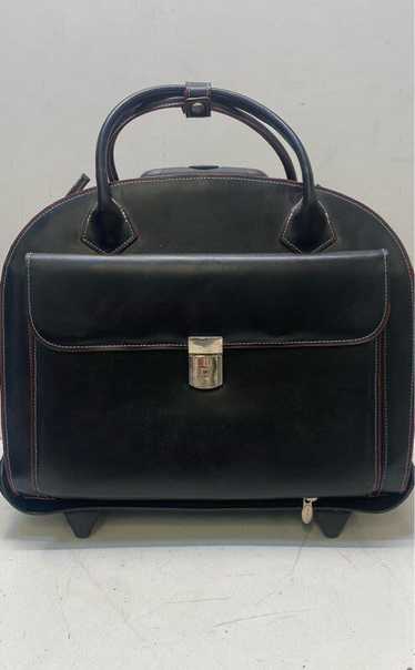 McKlein Black Leather Laptop Rolling Briefcase Bag