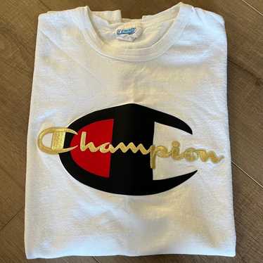 Vintage Champion White T-Shirt Men Large Gold Emb… - image 1