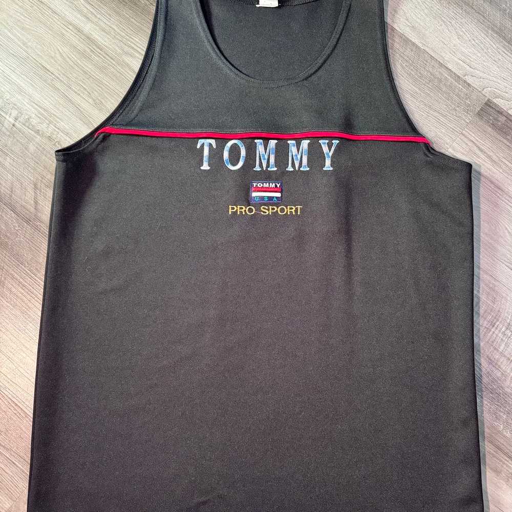 Vtg Hilfiger Tommy Sport Tank Men M Black Embroid… - image 1