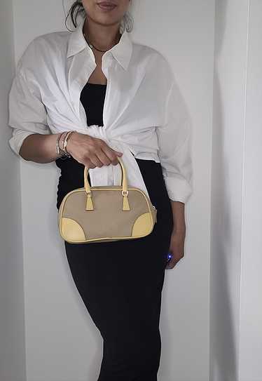 Vintage Prada Taupe and Yellow Bowling Style Bag w