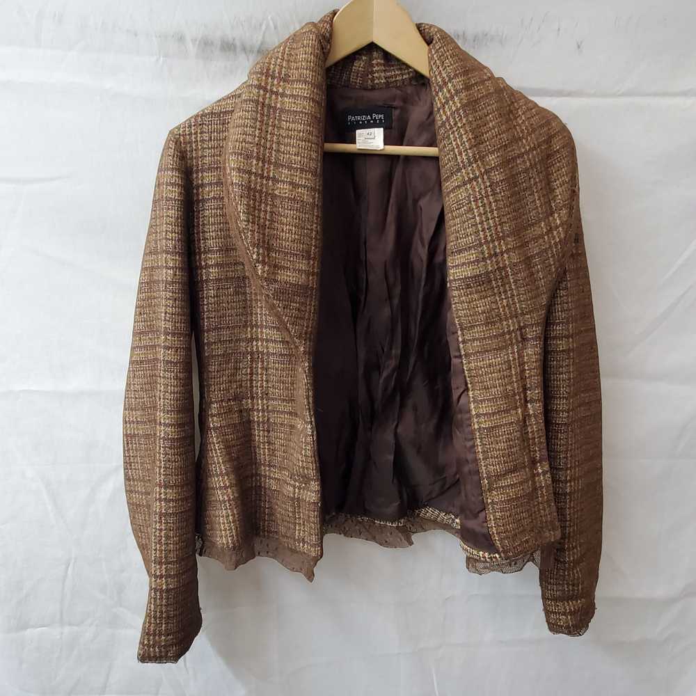 Patrizia Pepe Firenze Brown Plaid Wool Blend Blaz… - image 1