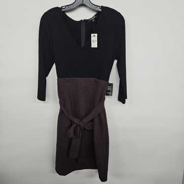 EXPRESS Black Purple V Neck Dress with Sash - image 1