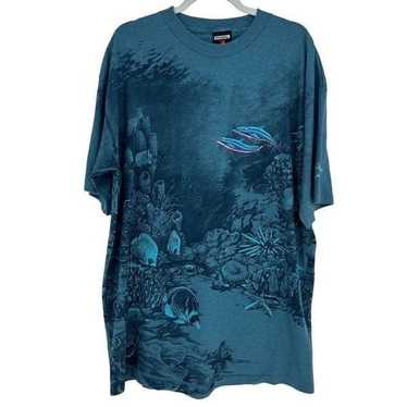Habitat Dolphins Embroidered Shirt All Over Graph… - image 1