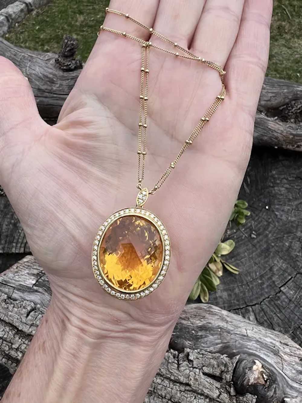 18k Yellow Gold Large Oval Citrine and Diamond Ne… - image 4