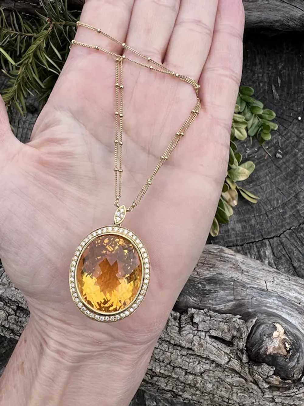 18k Yellow Gold Large Oval Citrine and Diamond Ne… - image 5