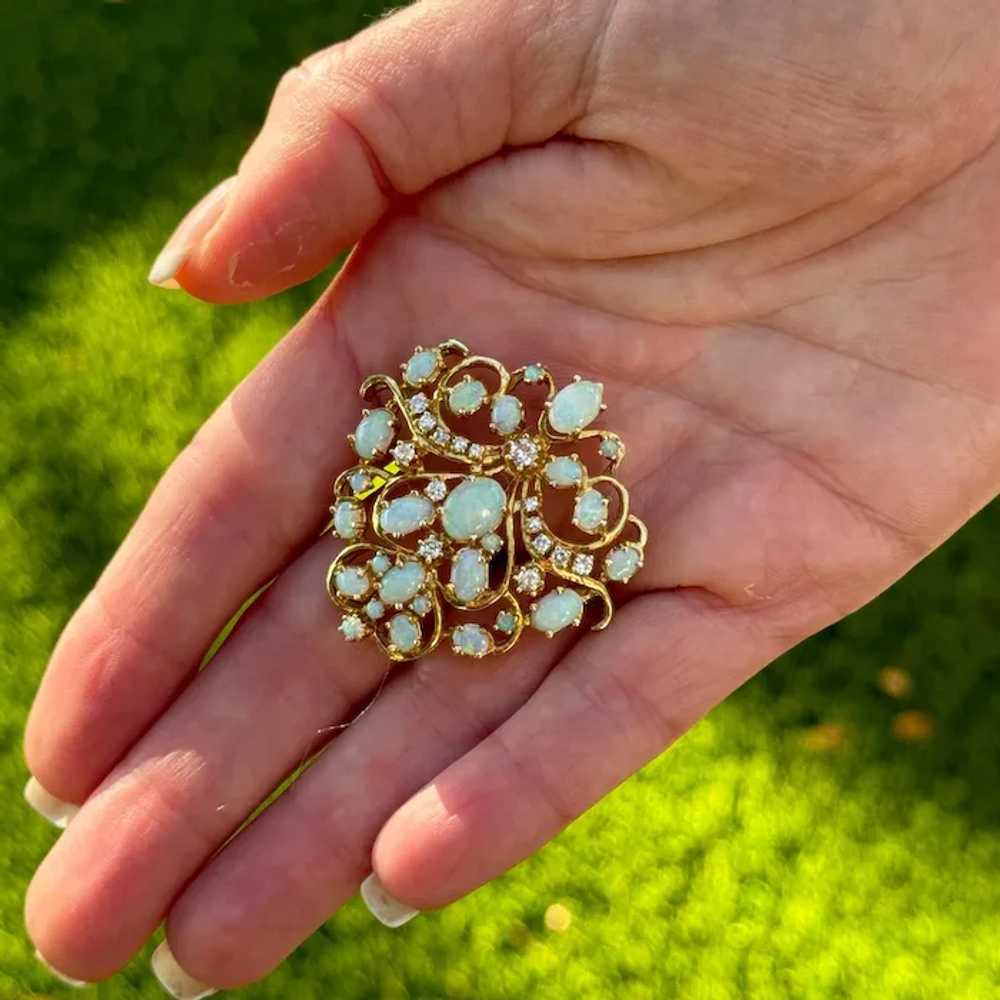 1950's Opal Diamond 14 Karat Yellow Gold Pin Pend… - image 2