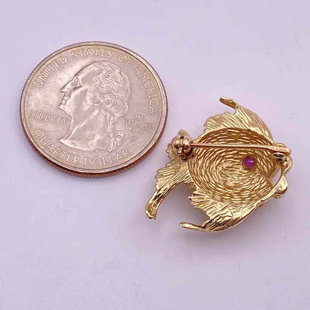 Charming Small Fish Pin Brooch 14K Gold and Ruby … - image 2