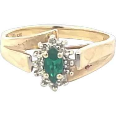 10K Marquise Syn. Emerald Diamond Accent Ring Size