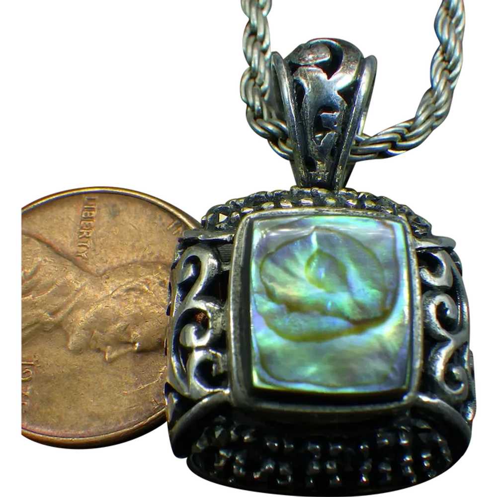 Abalone and Marcacite Pendant, Fancy Sterling Mou… - image 1