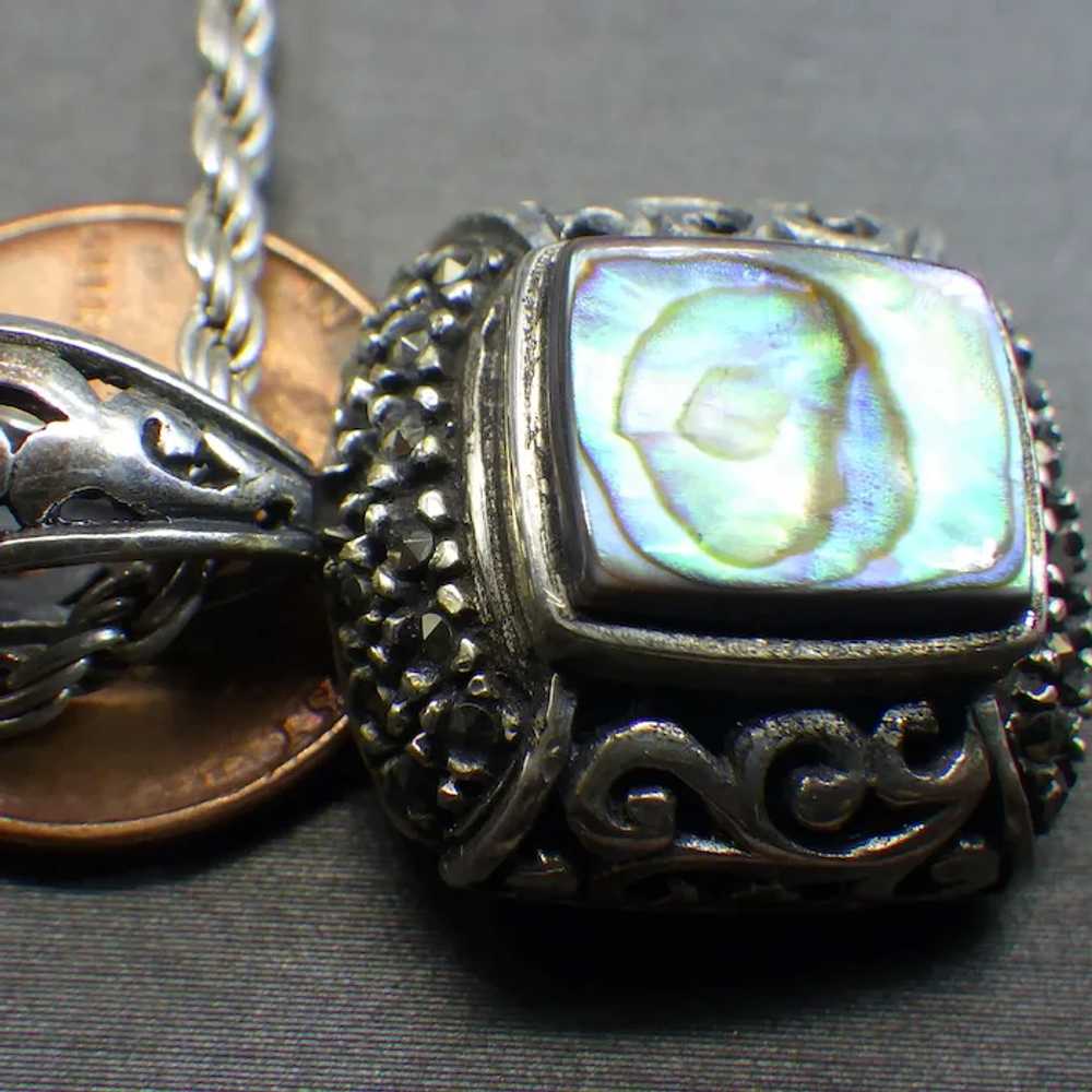 Abalone and Marcacite Pendant, Fancy Sterling Mou… - image 3