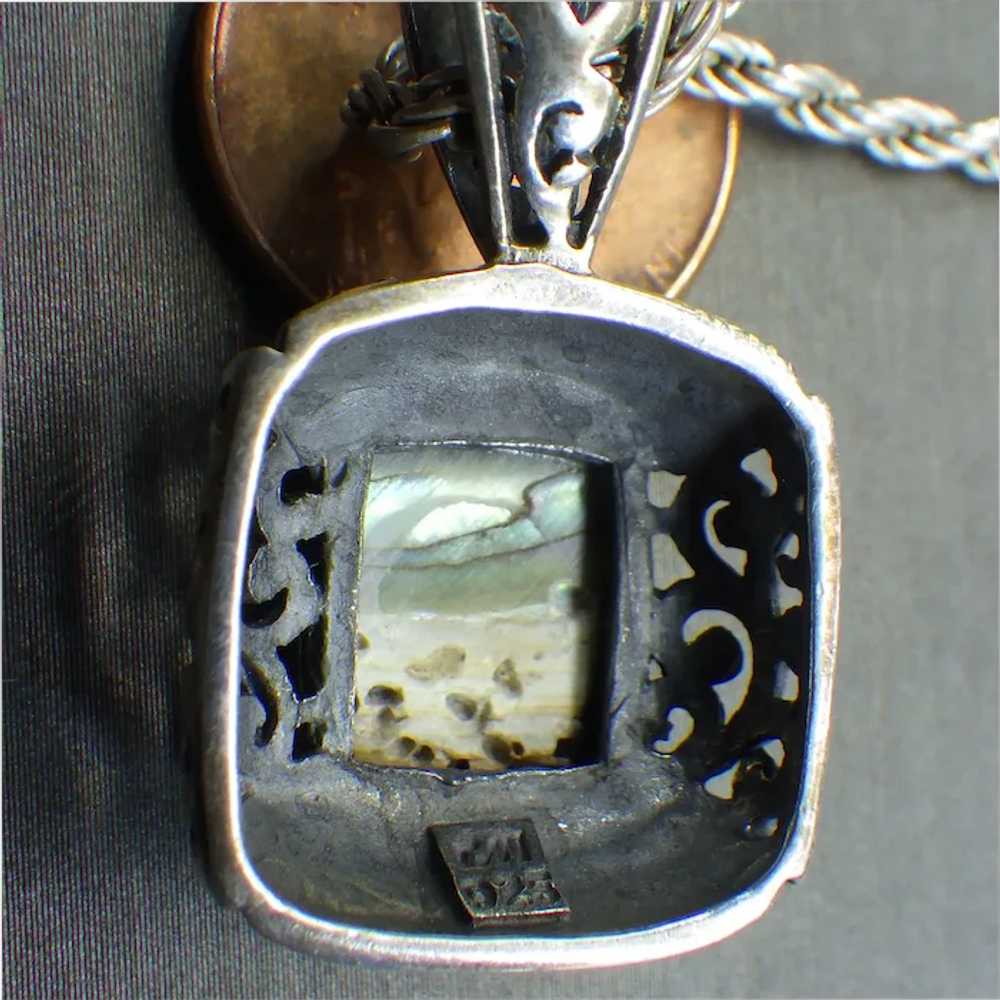 Abalone and Marcacite Pendant, Fancy Sterling Mou… - image 4