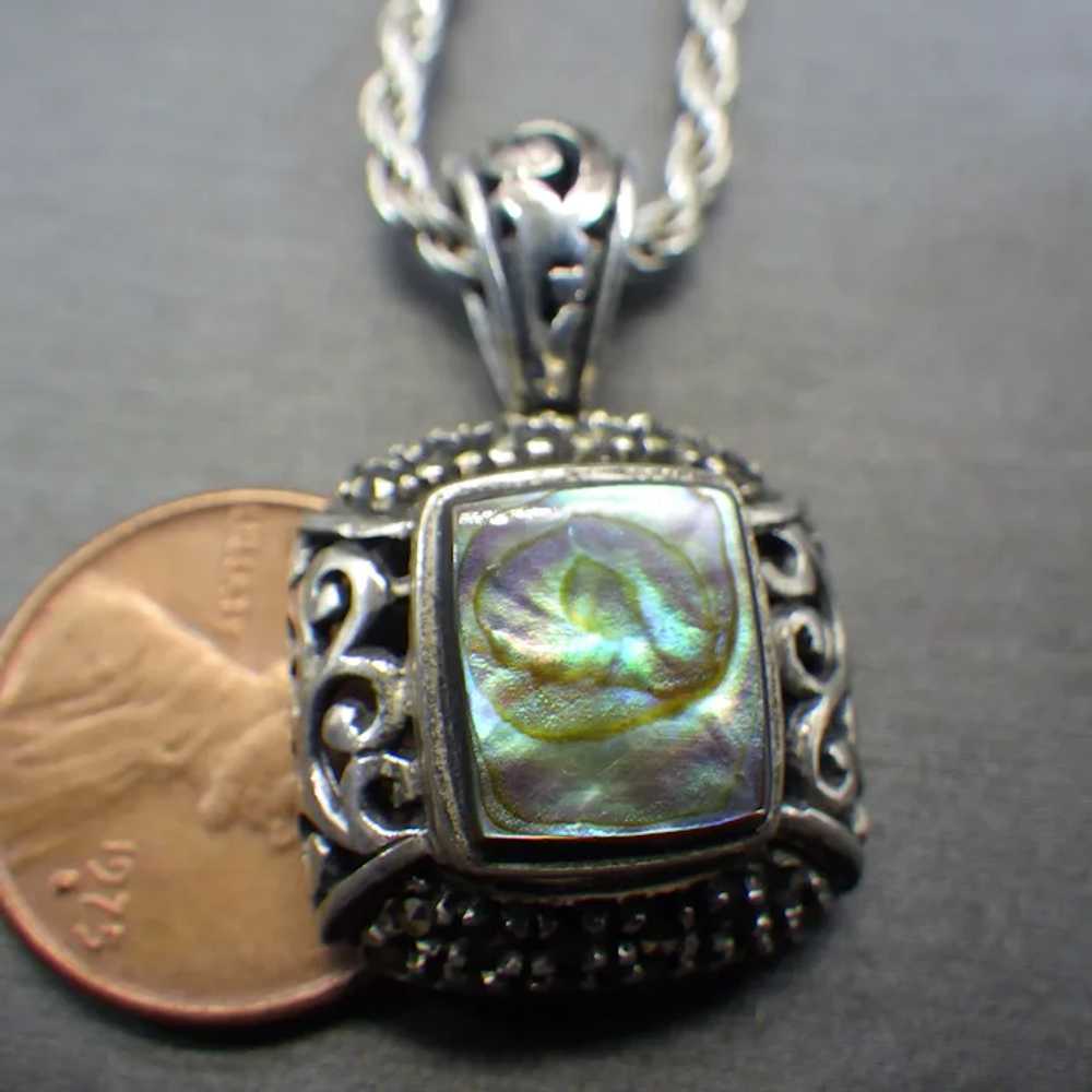Abalone and Marcacite Pendant, Fancy Sterling Mou… - image 5