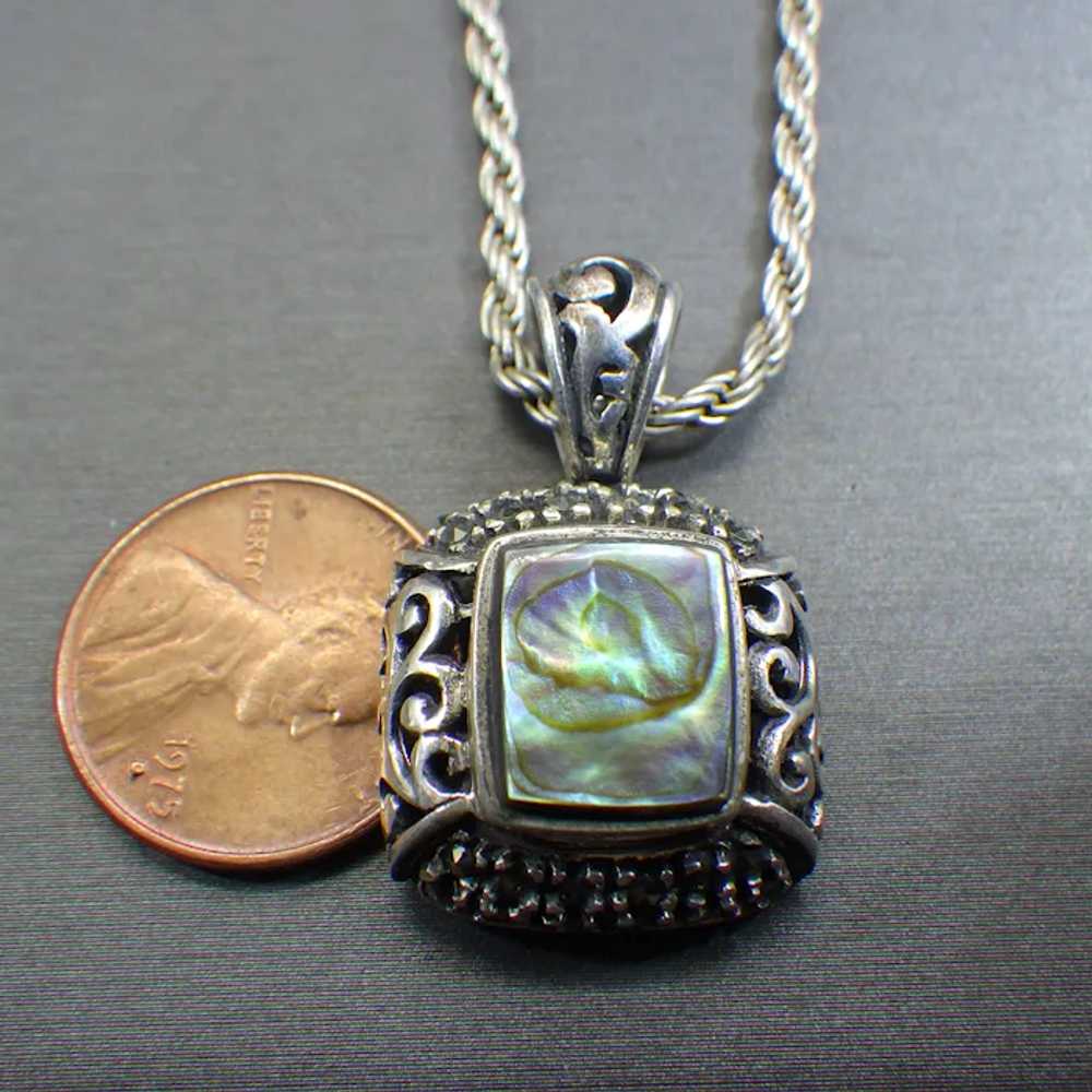 Abalone and Marcacite Pendant, Fancy Sterling Mou… - image 6