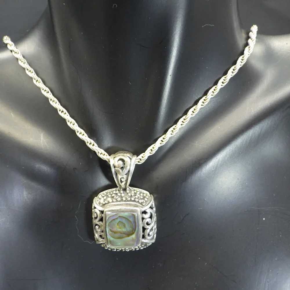 Abalone and Marcacite Pendant, Fancy Sterling Mou… - image 7