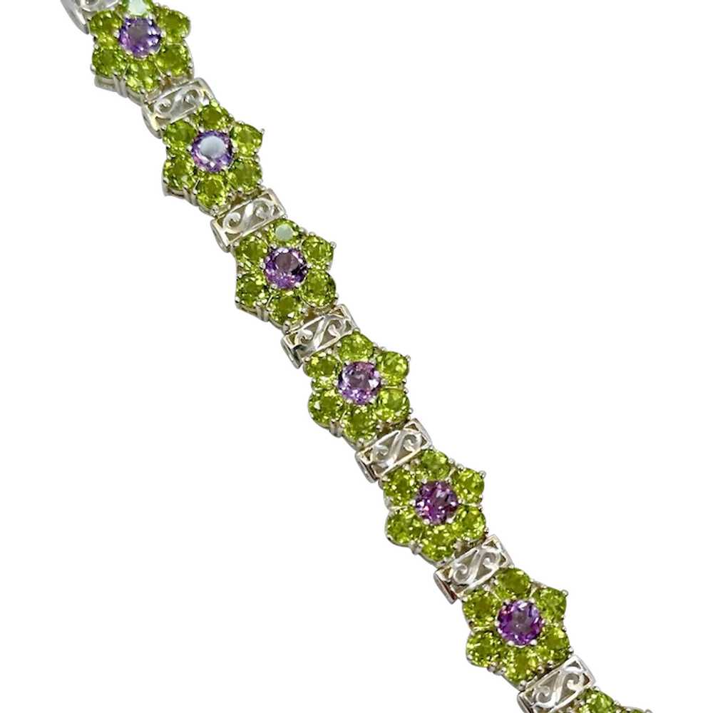 Peridot Bracelet, Amethyst, Flowers, Sterling Sil… - image 1