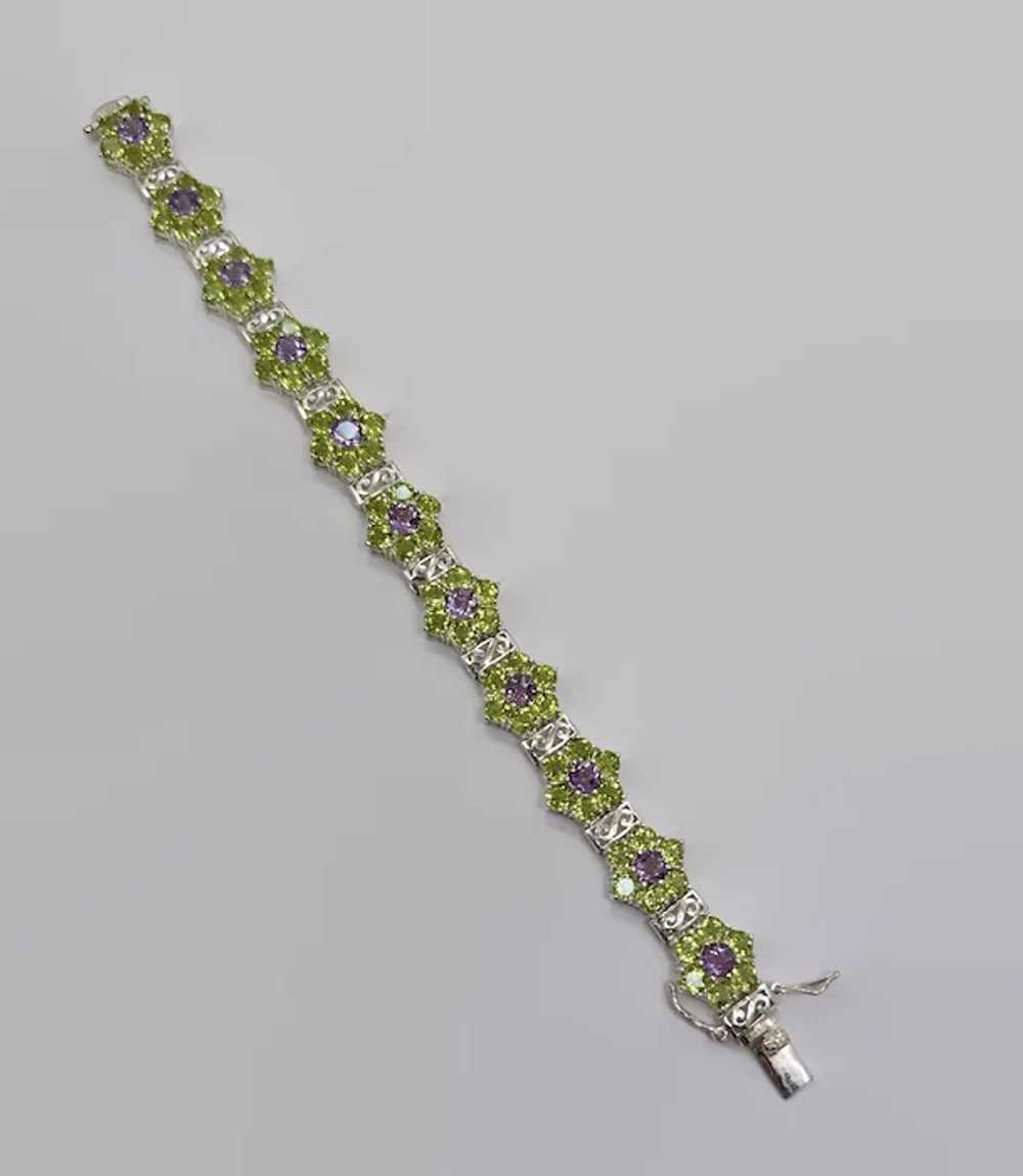 Peridot Bracelet, Amethyst, Flowers, Sterling Sil… - image 4