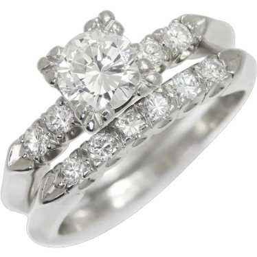 Round Diamond Vintage Wedding Ring Bridal Set Pla… - image 1