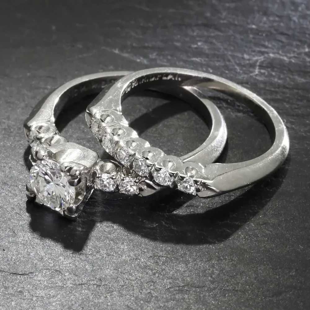 Round Diamond Vintage Wedding Ring Bridal Set Pla… - image 3