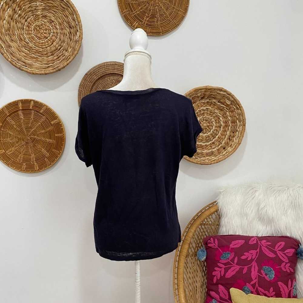 Sandro Navy Blue Crochet Heart Linen Oversized Sh… - image 3