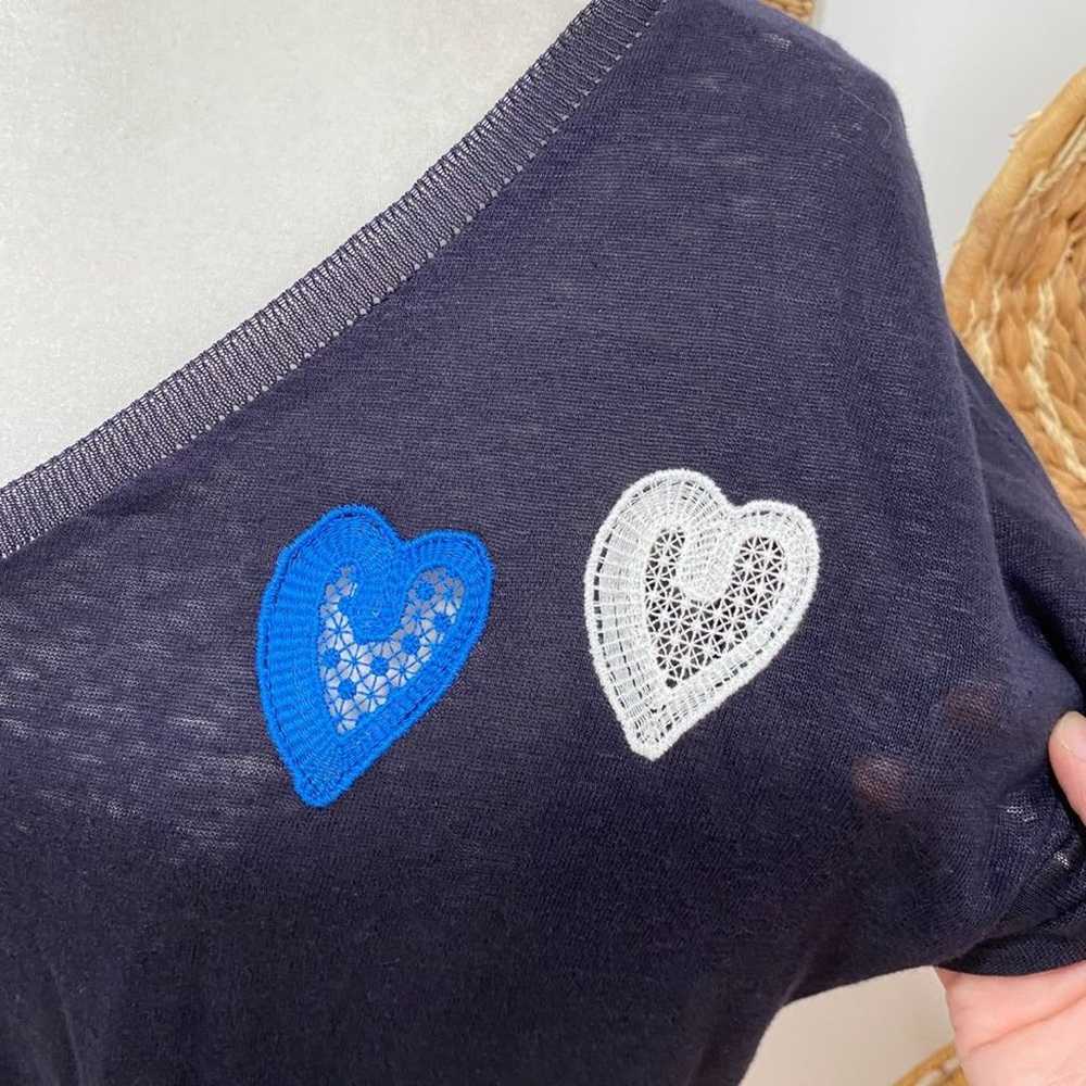 Sandro Navy Blue Crochet Heart Linen Oversized Sh… - image 4