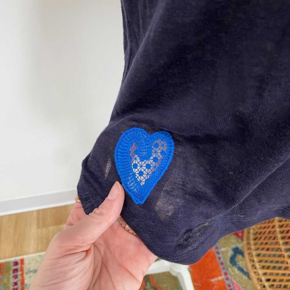 Sandro Navy Blue Crochet Heart Linen Oversized Sh… - image 5