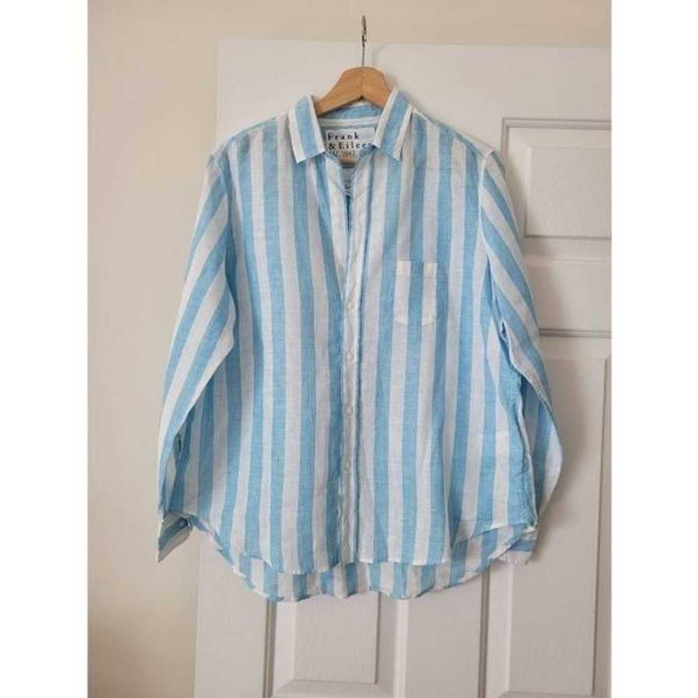 Frank & Eileen Woven Linen Blue Striped Shirt S N… - image 1