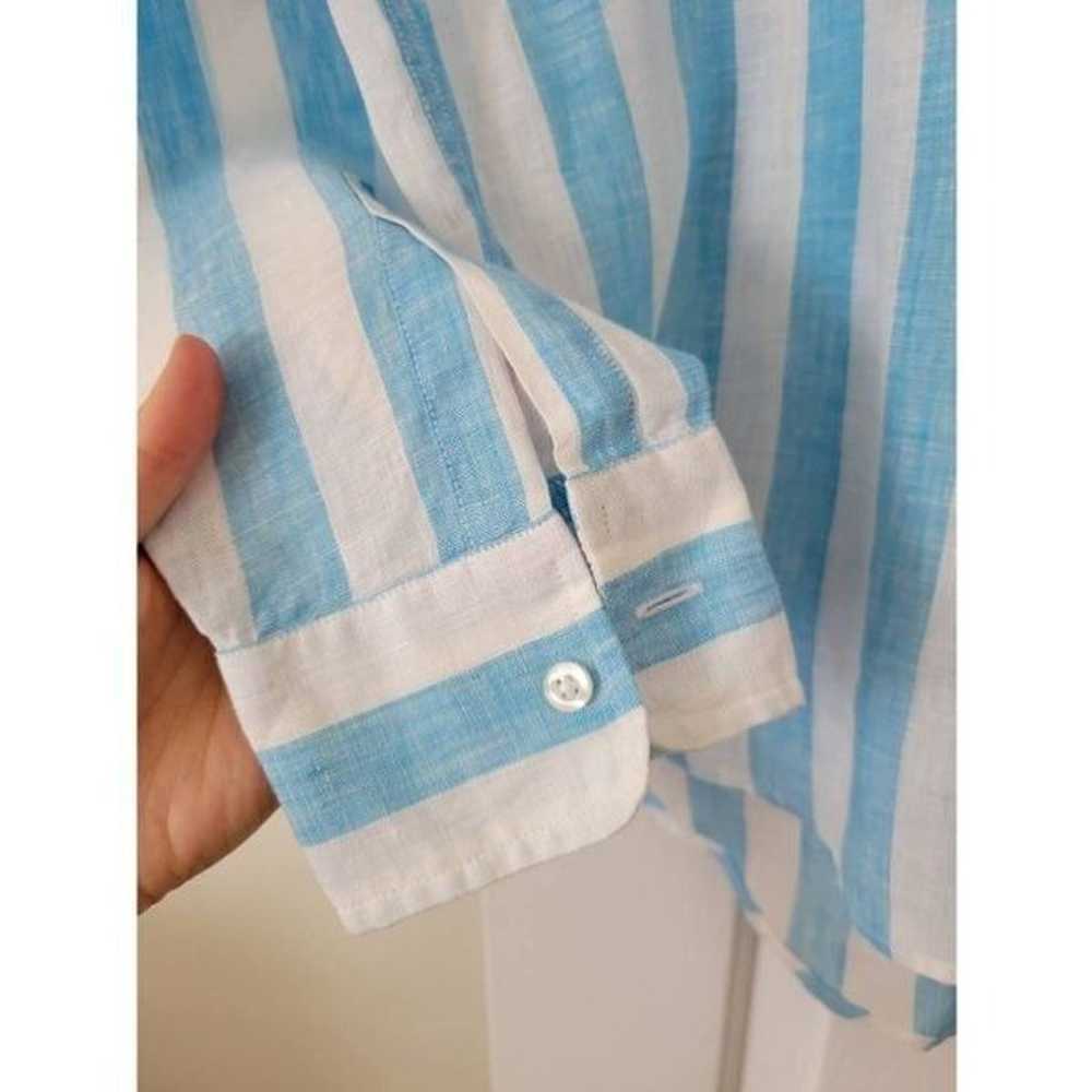 Frank & Eileen Woven Linen Blue Striped Shirt S N… - image 3