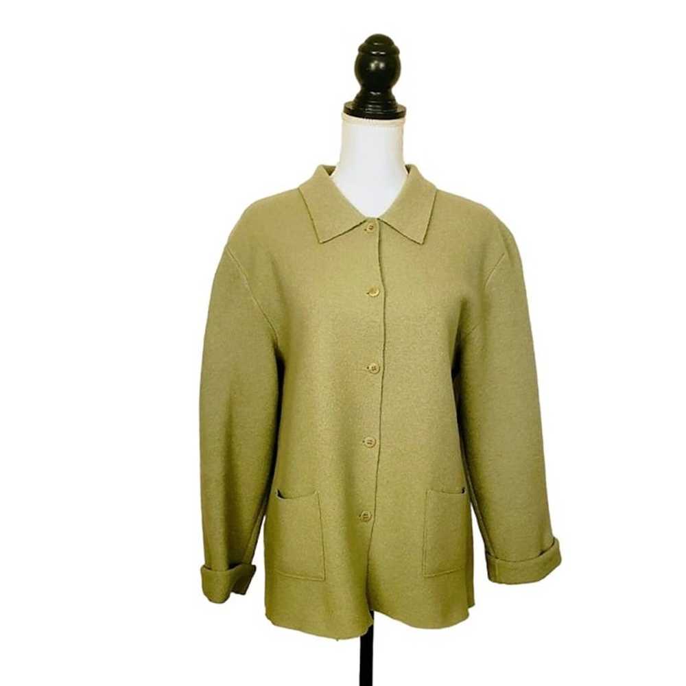 EILEEN FISHER Jacket, Green 100% Wool, L - image 2
