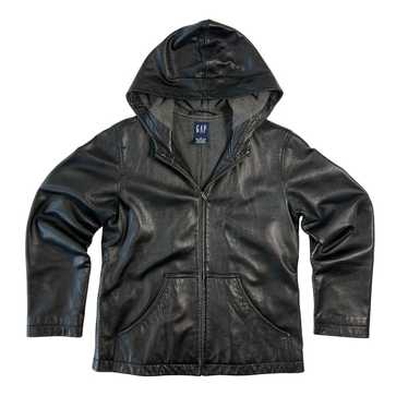 GAP Leather Hooded Small Vintage Y2k Moto Jacket … - image 1