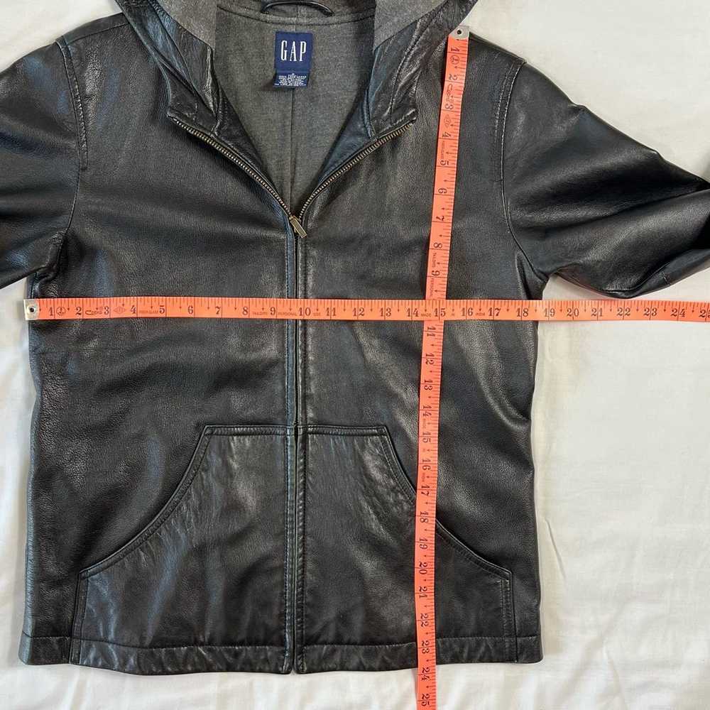 GAP Leather Hooded Small Vintage Y2k Moto Jacket … - image 3