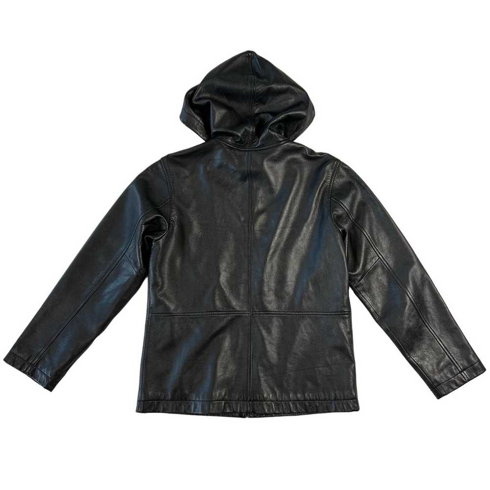 GAP Leather Hooded Small Vintage Y2k Moto Jacket … - image 7