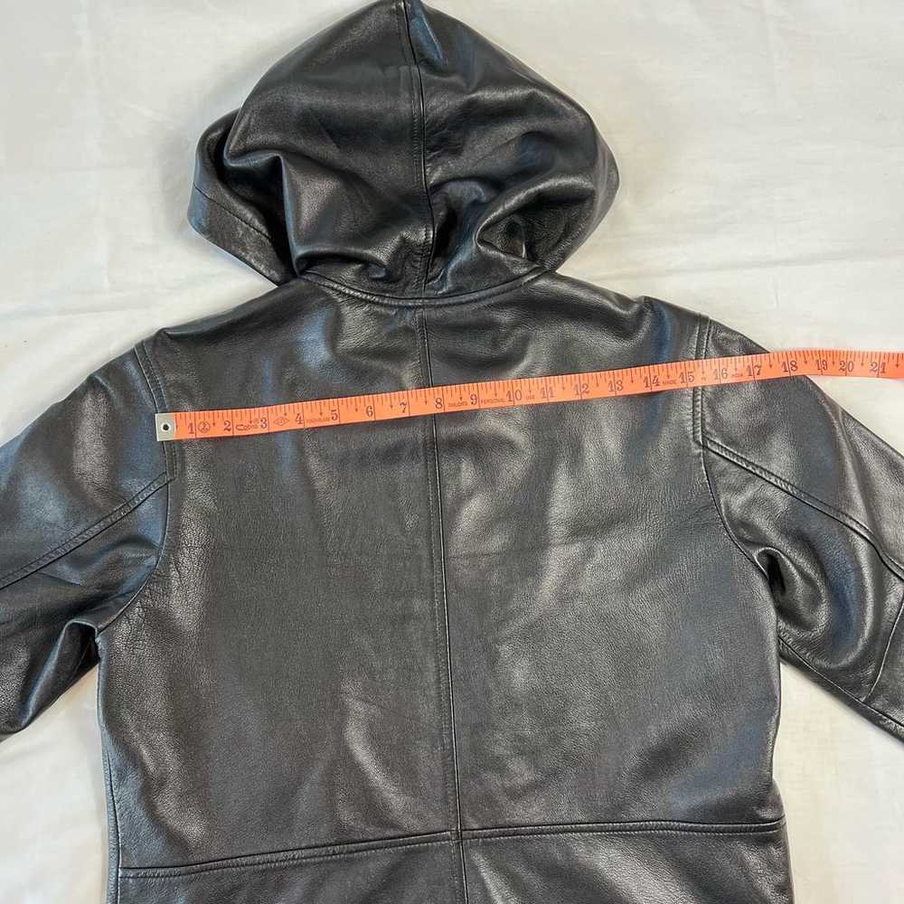 GAP Leather Hooded Small Vintage Y2k Moto Jacket … - image 8