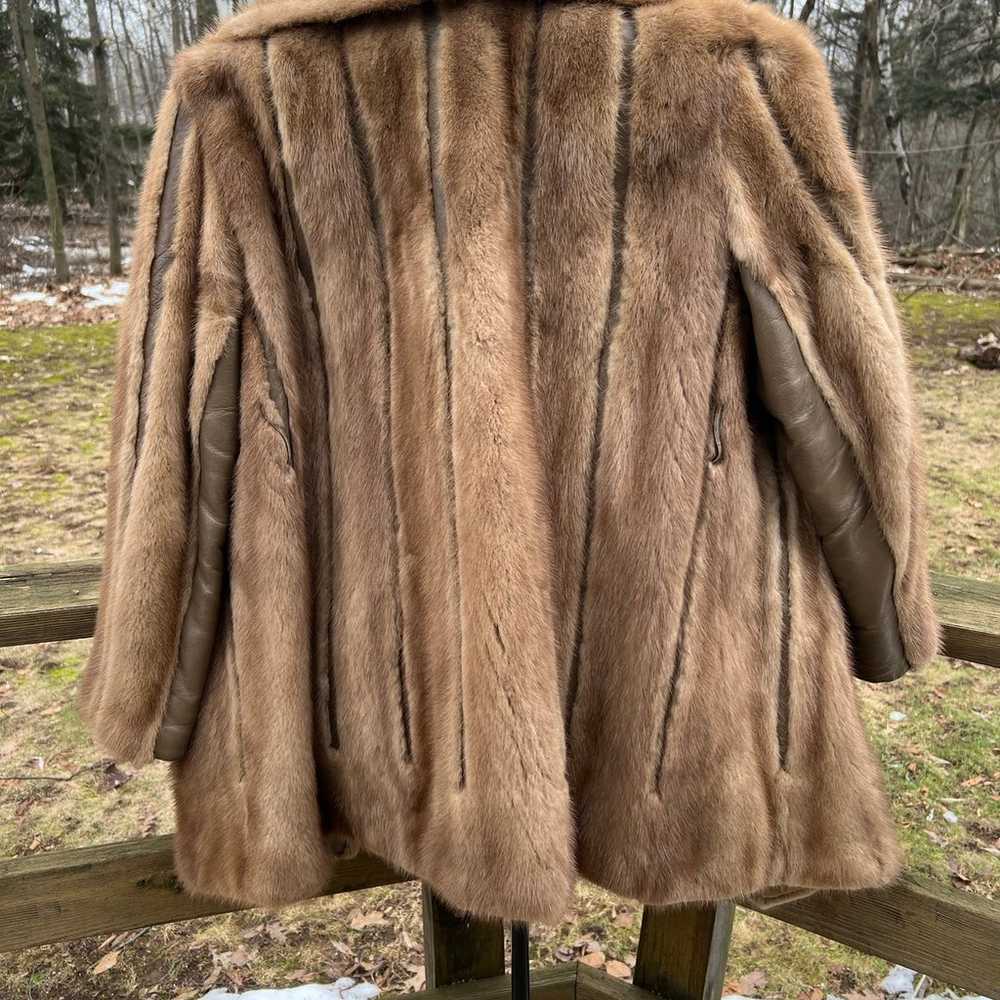 Vintage Mink Fur with Leather Stripes Coat, Ladie… - image 2