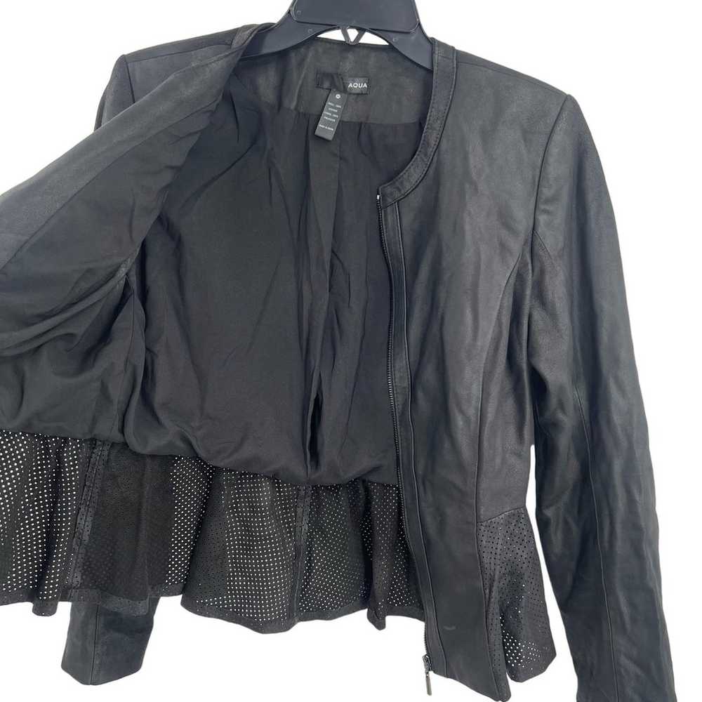 Aqua Black Leather Jacket Peplum Waist Size Medium - image 2