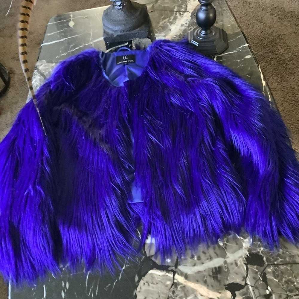 Unreal fur dream navy blue faux fur jacket size m - image 7
