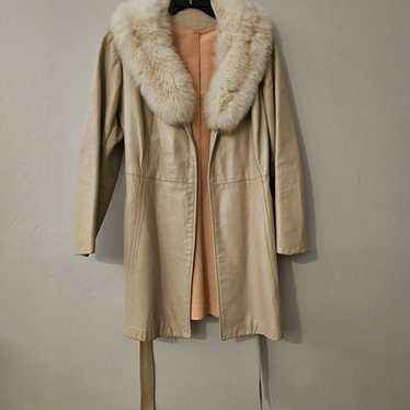 Vintage Tan real Leather real Fur Jacket size 12 n