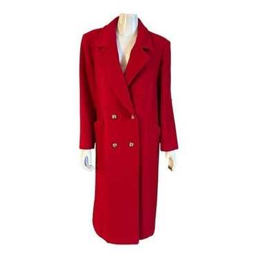 Leslie Fay double breasted Wool Long Coat Red