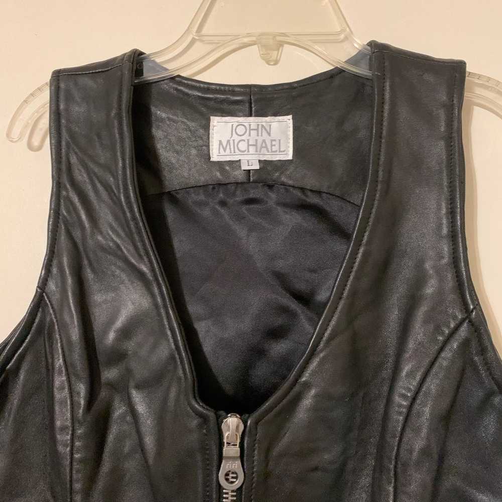 Vintage John Michael Black Leather Vest - image 2