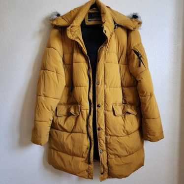 ZARA Gold Mustard Parka Puffer Coat Jacket Size XL