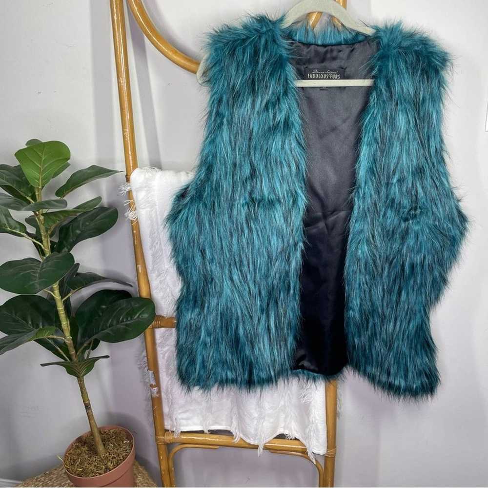 Donna Salyers Fabulous Furs Blue Faux Fur Vest sz… - image 2