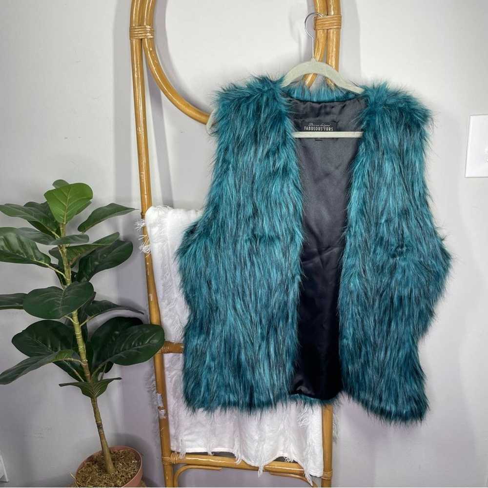 Donna Salyers Fabulous Furs Blue Faux Fur Vest sz… - image 3